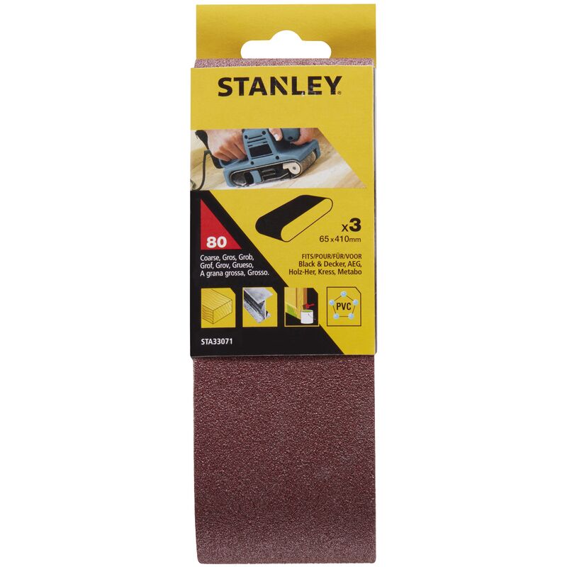 STA33071 3 bandes abrasives mm65x410 grain 80 pour ponceuse a' bande - Stanley
