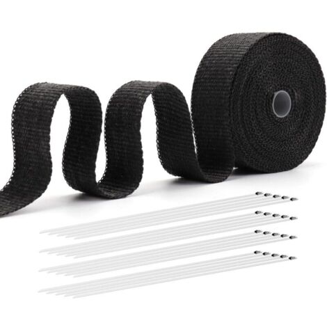 Bande De Protection Contre La Chaleur Pour Pot D'échappement - 12 M - Noir - Avec 20 Serre-Câbles En Acier Inoxydable - Résistant À La Chaleur 550 °C - Protection Contre La Chaleur