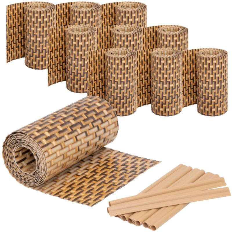Bande de protection visuelle aspect rotin avec 20 clips de fixation - 250 x 19cm 10 pièces, brun clair
