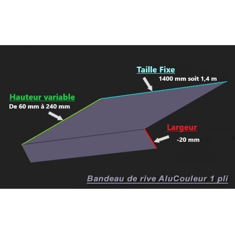 Bande de Rive Aluminium Gris Anthracite ral 7016 (1 pli, retour 25 mm, ep 1mm) Hauteur : 180 mm