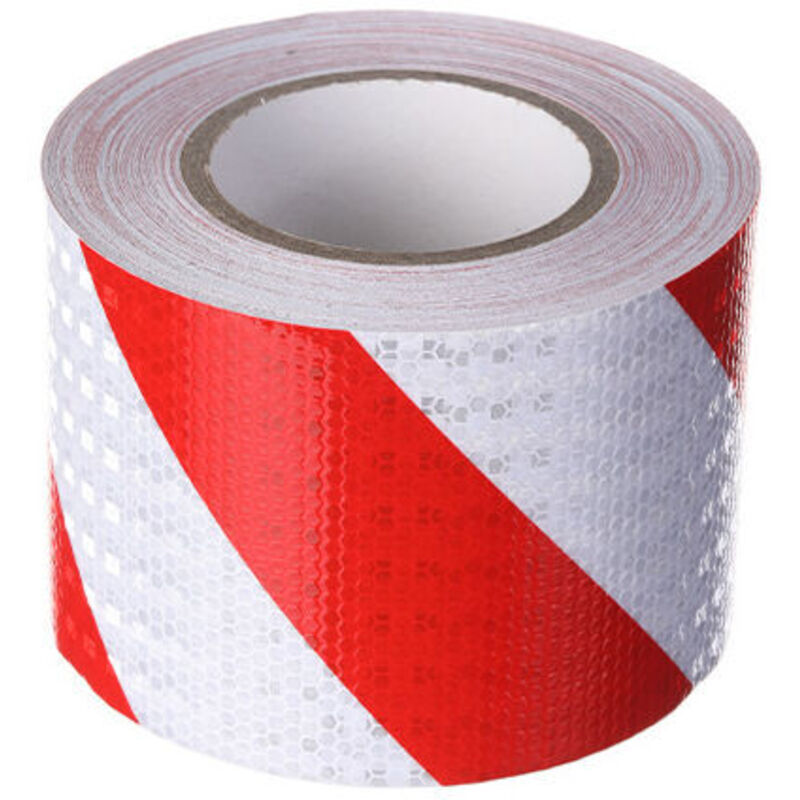 Bande de signalisation réfléchissante en sergé rouge et blanc de 10 cm de large et 25 m de long.