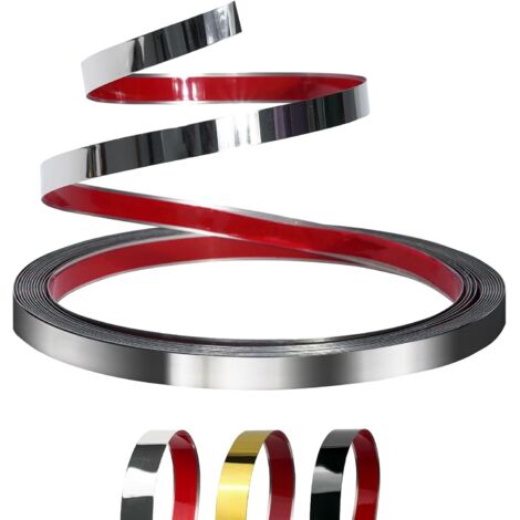 Bande Décorative Acier Inoxydable - 5m x 1cm - Finition Miroir - Profil Flexible Autocollant Pour Murs Et Meubles - Argent