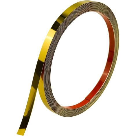 Bande Décorative Acier Inoxydable - 5m x 1cm Or - Profilé Flexible Autocollant Effet Miroir pour Murs et Meubles