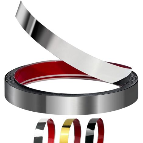 Bande Décorative Acier Inoxydable - 5m x 2cm - Finition Miroir - Profil Flexible Autocollant Pour Murs Et Meubles - Argent