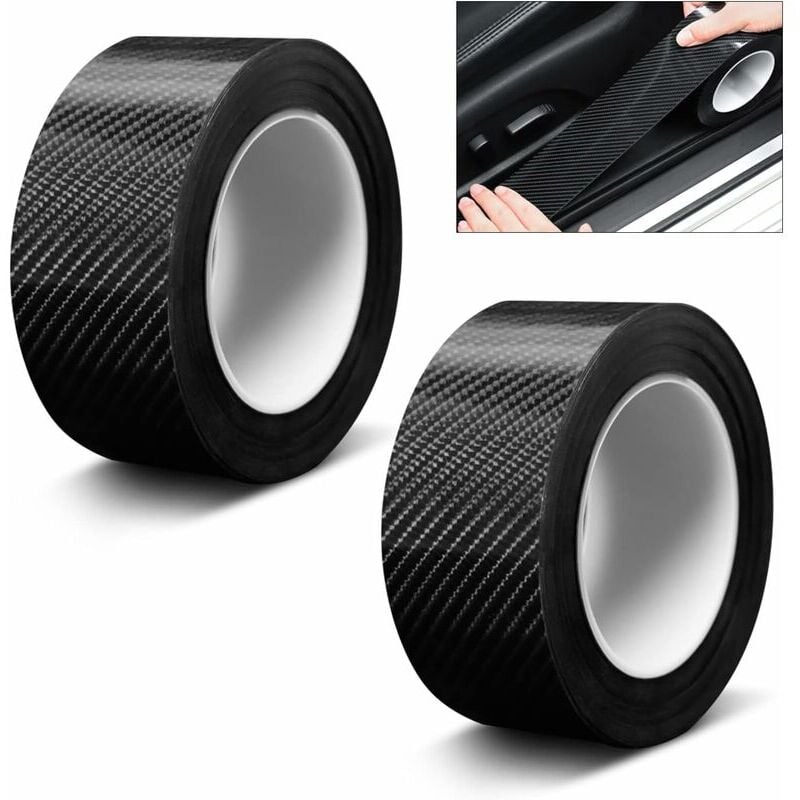 Bande décorative anti-collision de porte motif en fibre de carbone 5D film de protection de seuil de porte de voiture autocollant anti-rayures