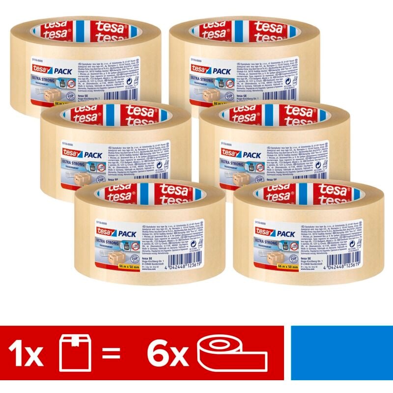 Tesa - Ruban d'emballage ruban adhésif ultra résistant ruban d'emballage ruban d'emballage transparent 6 rouleaux original