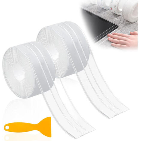 Bande d'Étanchéité Autocollante, 2 Rouleaux PVC Joint Salle de Bain, Transparent Ruban de Calfeutrage Auto-adhésive pour Cuisine, Évier, WC, Baignoire