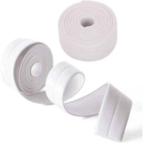 Bande d'étanchéité autocollante 3,8cm x 3,25m – PE résistant à l'humidité – Prévention moisissure – Lot de 2 pièces – Blanc