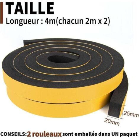 Bande d'étanchéité en mousse (2 rouleaux, 25 mm (l) x 20 mm (H) x 4 m (L), résistante aux intempéries, aux chocs et aux collisions, pour protéger les meubles.