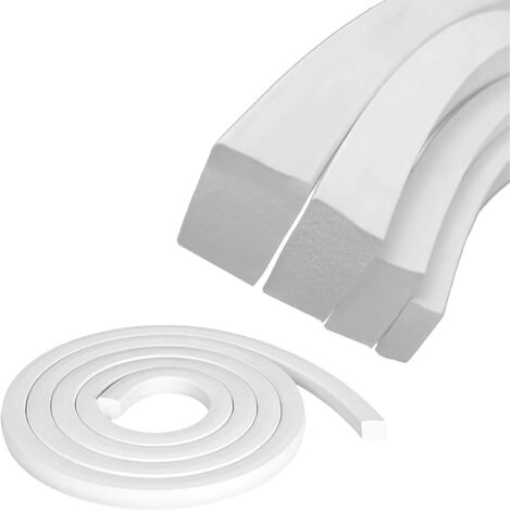 Bande d'étanchéité en Mousse de Silicone Taille 5mm x 15mm, Bande Blanche Éponge Carrée Douce pour le Bricolage, Joint de Fenêtre, Porte, Machine Tube en Mousse Longueur 1 Mètre