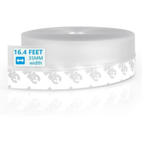 Bande d'Etanchéité en Silicone, 5mx35mm Joint Porte, Bas de Porte Adhésif, Joint de Porte de Douche Cuisine Toilettes  Imperméable Coupe-vent Anti-poussière (Transparent)
