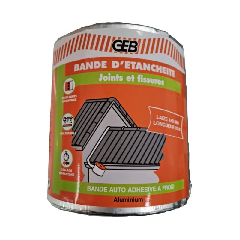 GEB - Bande détanchéité, rouleau de 10m x 7,5 cm alu auto collant