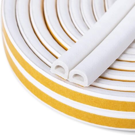 Bande d'étanchéité pour portes et fenêtres blanche 9 x 6 mm, longueur 5 mètre, 1 pièce, support autocollant résistant aux intempéries