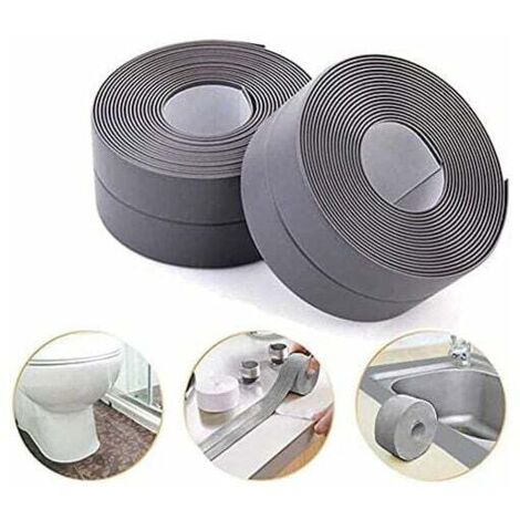 Bande d'étanchéité, Salle de Bains Joint Silicone Gris Ruban Baignoire PE Auto-Adhésive pour Cuisine Coin Calfeutrage 38mm  3.2m - (2pack)