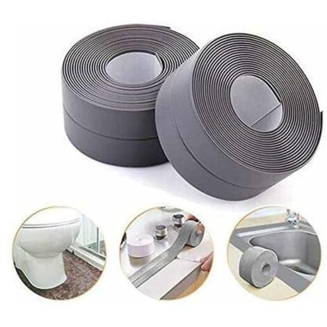 Bande d'étanchéité, Salle de Bains Joint SiliCône Gris Ruban Baignoire PE Auto-Adhésive pour Cuisine Coin Calfeutrage 38mm x 3.2m - (2 pack)