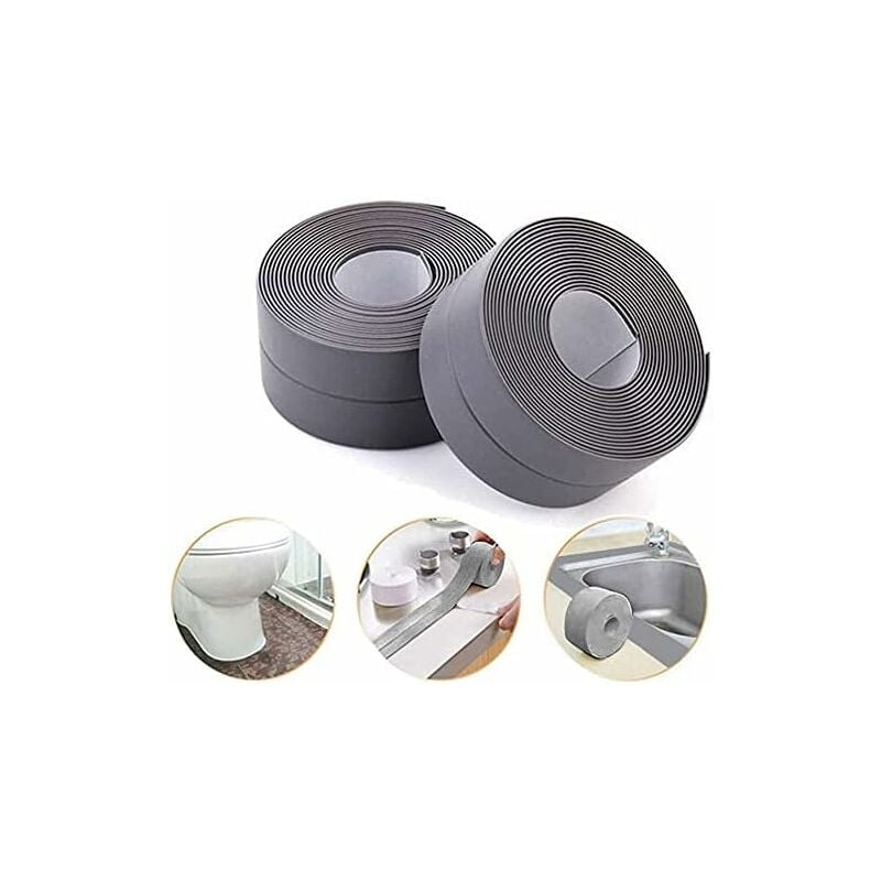 Bande d'étanchéité, Salle de Bains Joint SiliCône Gris Ruban Baignoire pe Auto-Adhésive pour Cuisine Coin Calfeutrage 38mm x 3.2m - (2 pack) Fei Yu