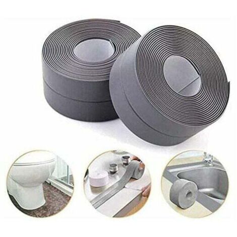 Bande d'étanchéité, XU, Salle de Bains Joint Silicone Gris Ruban Baignoire PE Auto-Adhésive pour Cuisine Coin Calfeutrage 38mm 3.2m - (2pack) - KZQ