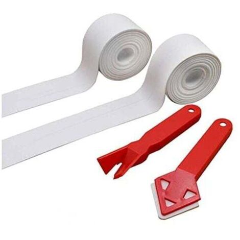 Bande d'Étanchéité,2 Rouleaux Bande de Douche Bande+2 Outil de Calfeutrage Salle de Bains Joint Silicone Ruban Baignoire PE Auto-Adhésive pour Cuisine de Toilette de Bain d'angle