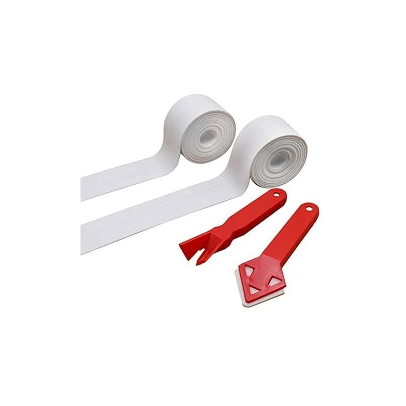Bande d'Étanchéité,2 Rouleaux Bande de Douche Bande+2 Outil de Calfeutrage Salle de Bains Joint Silicone Ruban Baignoire pe Auto-Adhésive pour