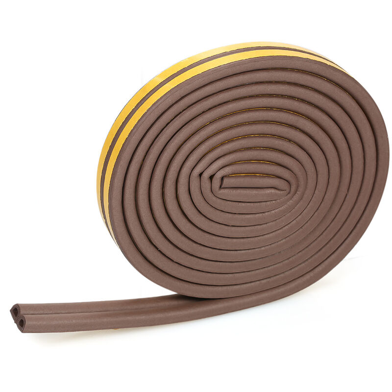 HAPPYSHOPPING Bande d'etancheiteen mousse auto-adhesive de type d 5 m, isolation phonique porte en bois couleur eponge et bande anti-collision, marron