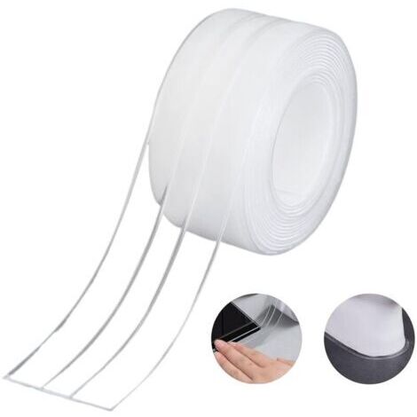 Bande d'Étanchéité,Salle de Bain Joint Double Pli Silicone Blan Ruban Baignoire Auto-Adhésif/Imperméable Mildiou Prévention Cafard pour Cuisine Évier 38mm 3.2m - Transparent (1Pack)