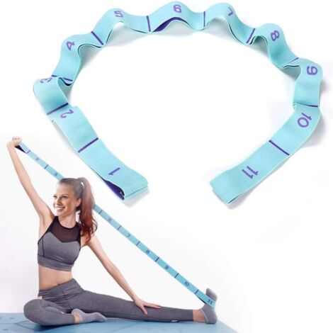 Bande d’étirement pour yoga à 11 boucles, sangle d’exercice multi-sections, bleu macaron, 130 cm