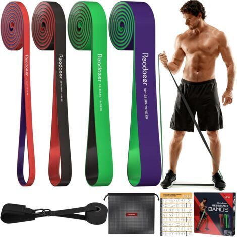 Bande Élastique Musculation [Lot de 4], Bande de Résistance pour Sport, 4 Niveaux Résistance Élastique, Elastique Sport pour Fitness, Pilates, Yoga Homme et Femme