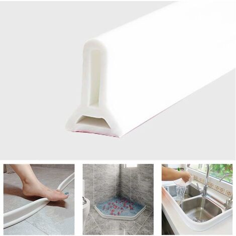 Bande imperméable Pliable de Silicone, obturateur de Barrage d'eau de seuil de Douche, arrêt d'écoulement d'eau de Joint de Plancher de Salle de Bains (White,50cm) 56Vingt