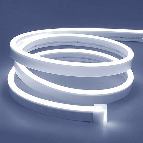 Bande LED 1M, bande néon blanche 12V 6000K dimmable, flexible et étanche IP67, bande LED silicone DIY avec alimentation et contrôleur pour décoration intérieure et extérieure