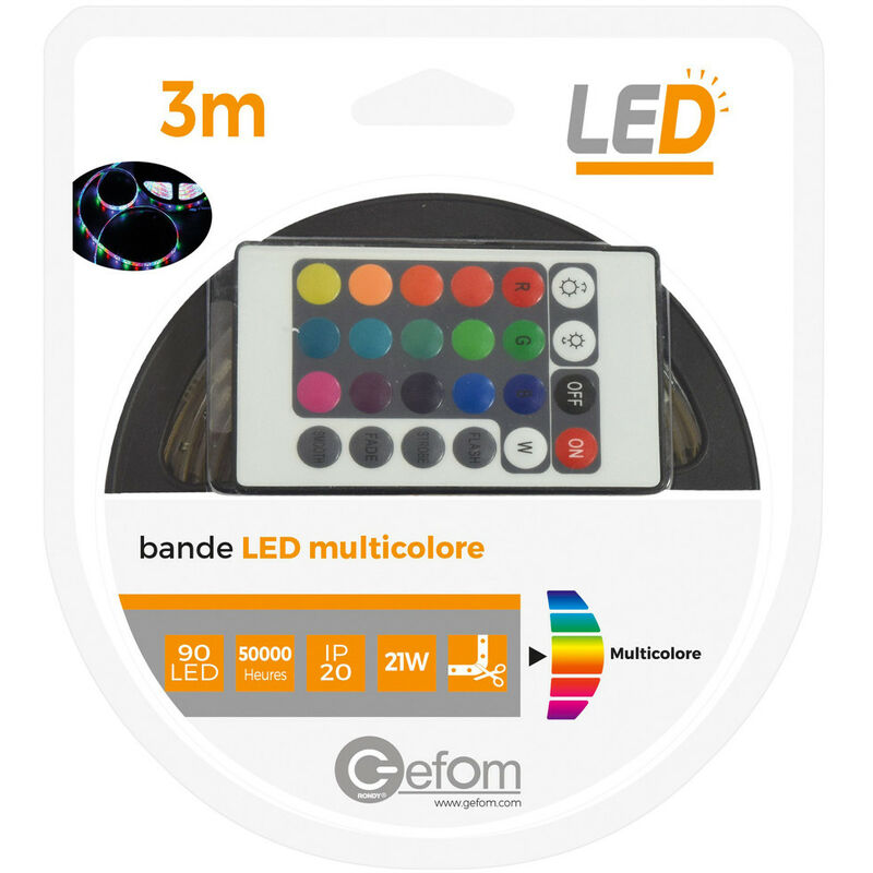 Bande led 21W 3m multicolore avec télécommande