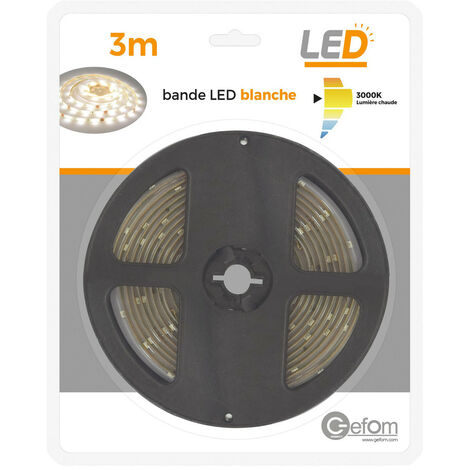 Bande led 9W 3m chaude 3000K avec interrupteur 3m Blanc - Blanc