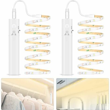 LUXJET® 1M 30LED Bande Led Chambre Ruban Led Detecteur Mouvement Interieur  Bandeau Led Pour Placard/Armoire/Placard Escalier/Couloir/Armoire,Alimentée  par Batterie (2pcs, 1m) : : Luminaires et Éclairage