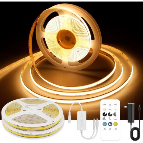 Bande LED COB blanc chaud dimmable, éclairage haute luminosité avec télécommande
