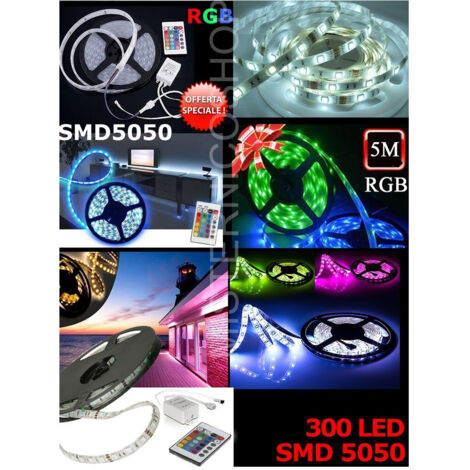 Bande Led Colorée Rvb 5m Smd5050 Imperméable Avec Alimentation Et Télécommande