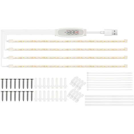 Bande LED croissance plantes 120LED rouge+3000K 4x50cm, minuterie 3/9/12h, intensité réglable USB