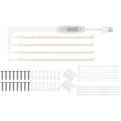 Bande LED croissance plantes 80LED rouge+3000K 4x30cm, minuterie 3/9/12h, intensité réglable USB
