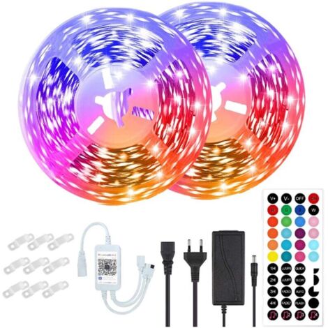 Bande LED de kit 15 mètres, contrôle de l'application Bluetooth, synchronisation musicale, intérieur, télécommande 44 touches, 12v, multicolore