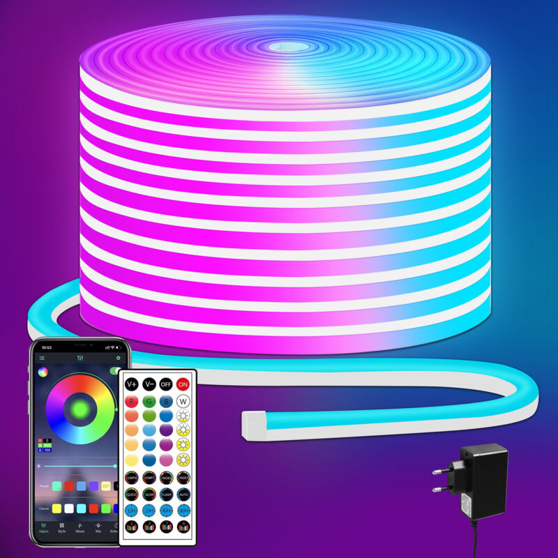 Bande LED Néon Flexible - IP65 Étanche, Contrôle App et Télécommande, Synchronisation Musicale, Haute Luminosité, Kit 10m