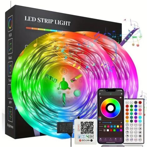 Bande LED RGB 24 V, contrôle musical Bluetooth 44 touches, éclairage d'ambiance, bande LED 3535 flexible haute luminosité, autocollante et étanche à changement de couleur, éclairage décoratif d'intéri
