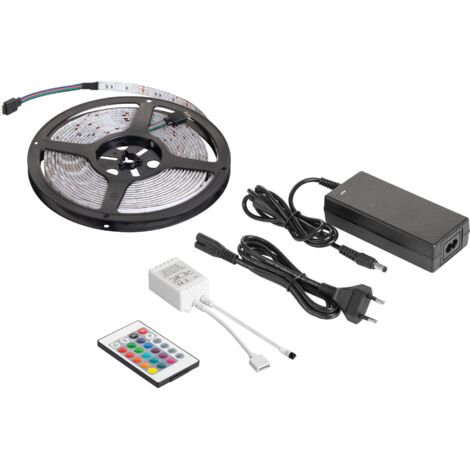 Bande LED RGB 5 m 12 V 28 W multicolore étanche avec télécommande