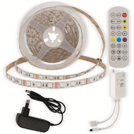 Bande LED RGB 5m - 60 LEDs/m - Bluetooth Musique - Télécommande - DC12V