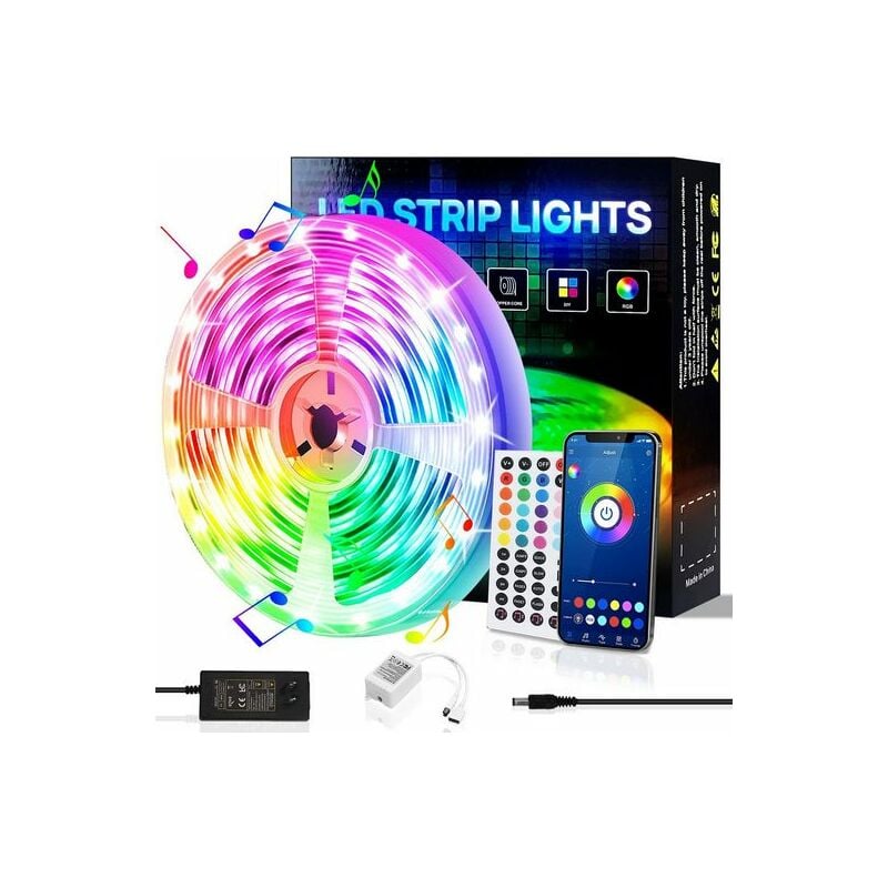 Bande LED , Ruban LED, Bandes Lumineuses, Bluetooth, RGB, 10M, 18 lumières/M, télécommande infrarouge, Bareboard RGB, KINSI