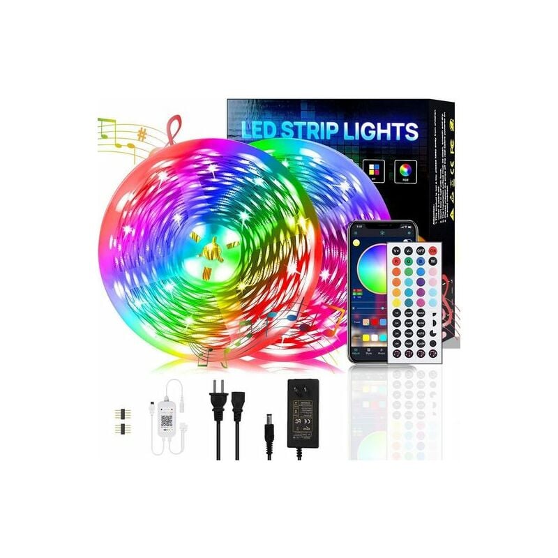 Bande led, Ruban led, Bandes Lumineuses, Bluetooth, rgb, 20M, 18 lumières/M, télécommande infrarouge, Bareboard rgb Kinsi