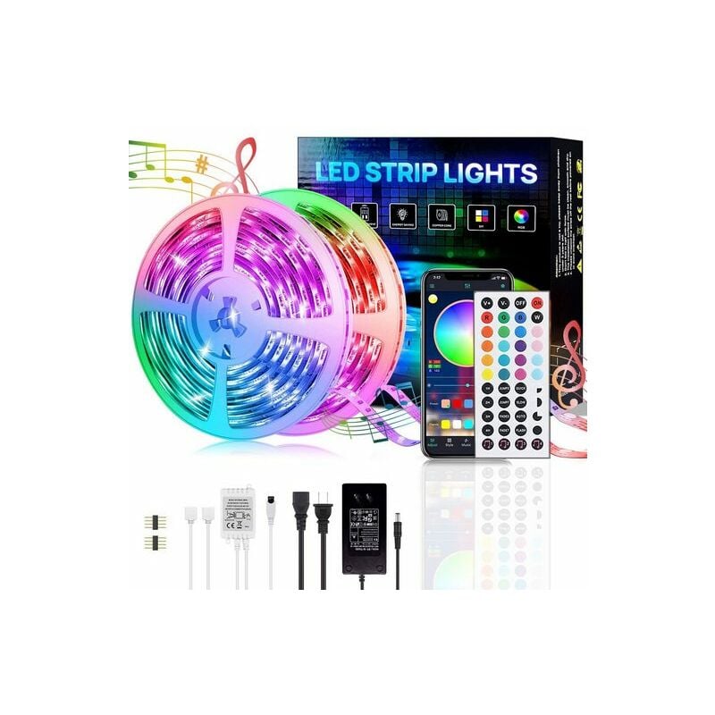 Bande led, Ruban led, Bandes Lumineuses, Bluetooth, rgb, 30M, 18 lumières/M, télécommande infrarouge, Bareboard rgb Kinsi
