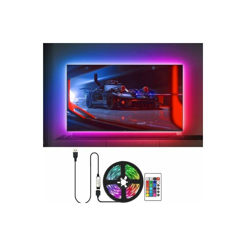 Bande led, Ruban led, Bandes Lumineuses, Lumière tv led, 4M,Interface USB,Télécommande 24 touches Kinsi