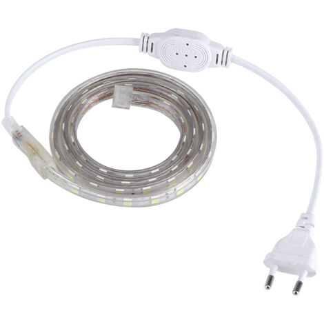 Bande LED SMD 5050 Imperméable 220V 60 LEDs/mètre Ruban Flexible Lumière Décoration 1m Blanc