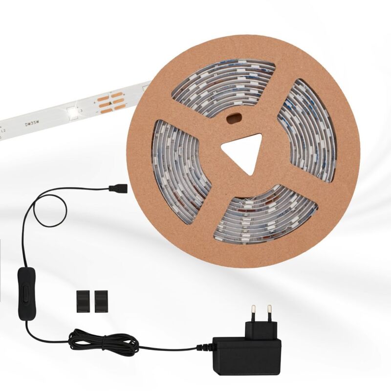 Bande led 3 mètres 3000K autocollante interrupteur à câble 10W blanc plastique Briloner