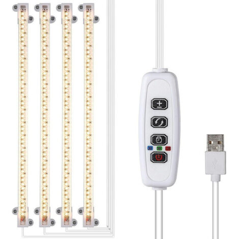 Bande lumineuse de croissance des plantes - LED - 430 nm + 660 nm - Lumière rouge et bleue - Minuterie 3/9/12 heures - Mode 4 interrupteurs - Lampe de croissance pour plantes succulentes - 4 tubes -
