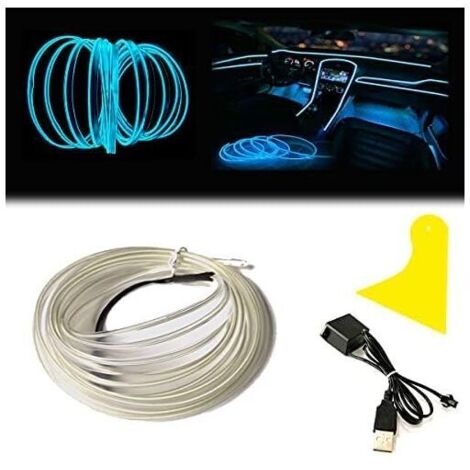 Bande lumineuse intérie de voiture, fil lumineux néon 5M avec protection par fusible, adapté à la décoration de voiture (5M, bleu glacier)
