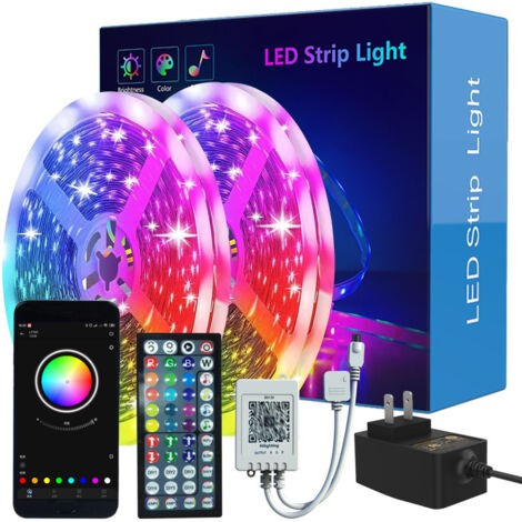 Bande lumineuse LED 5 m x 2, 30 LED/m, 24 V, 150 LED, application et télécommande, synchronisation musicale, mode minuterie, convient pour chambre à coucher, salle de jeux, fête, festival
